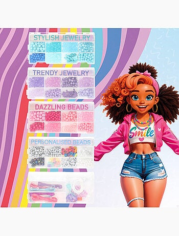 Conjunto de joias criativas com miçangas coloridas e acessórios beauty love