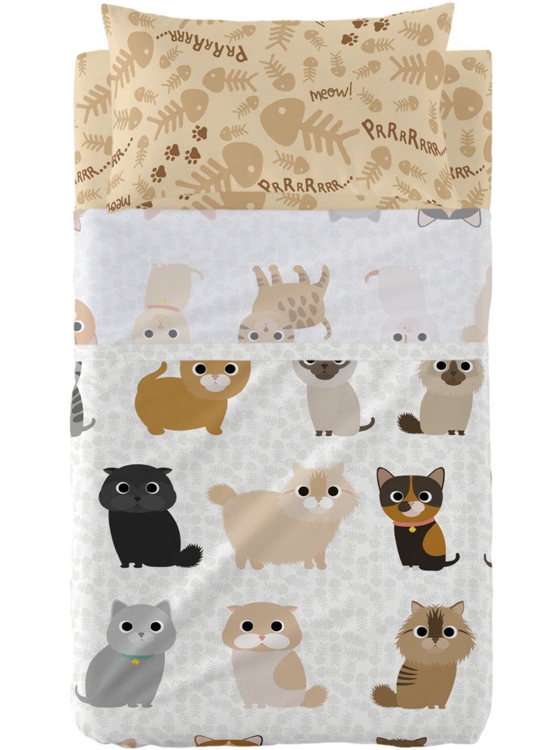 Conjunto de lençóis 2 peças Cats "Happyfriday" Multicolorido - Kiabi