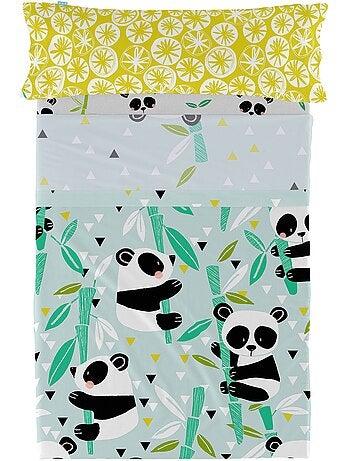 Conjunto de lençóis 2 peças Panda garden blue "Happyfriday
