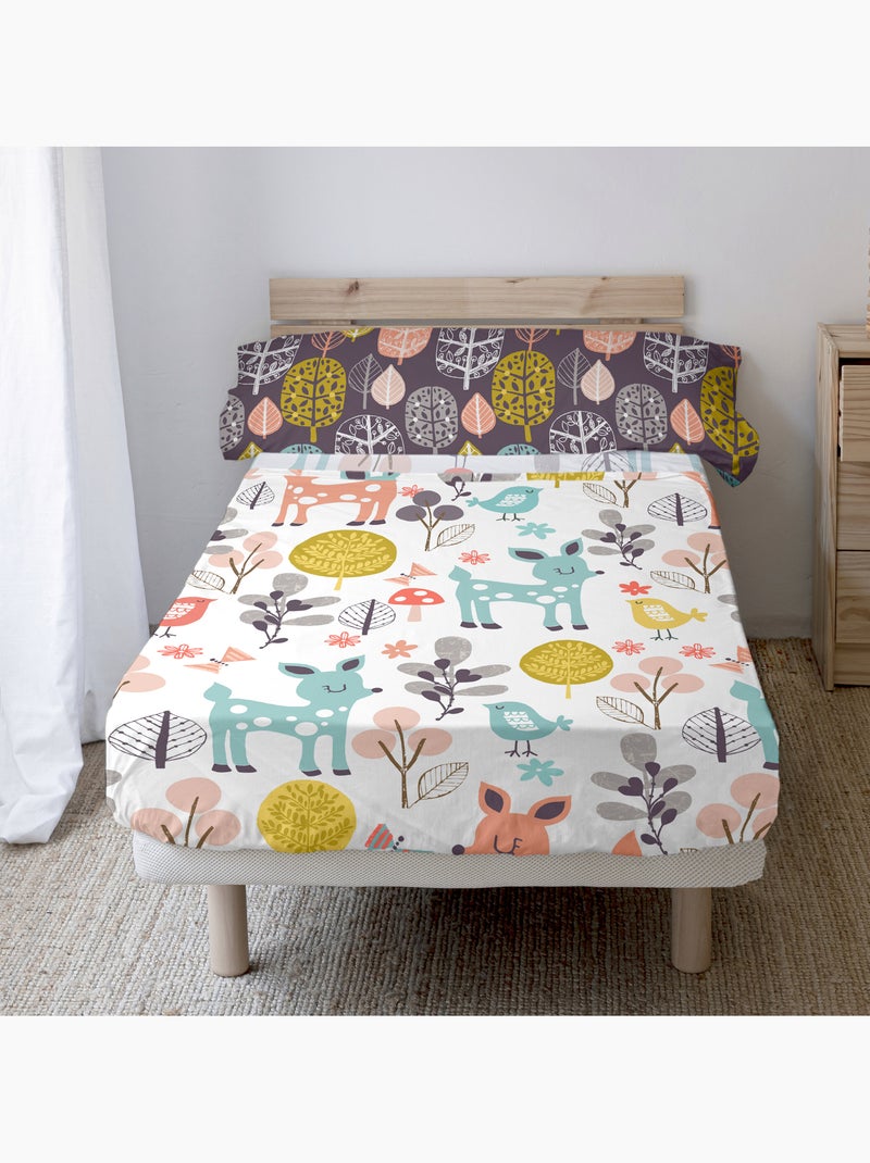 Conjunto de lençóis 2 peças Woodland "Happyfriday" Multicolorido - Kiabi