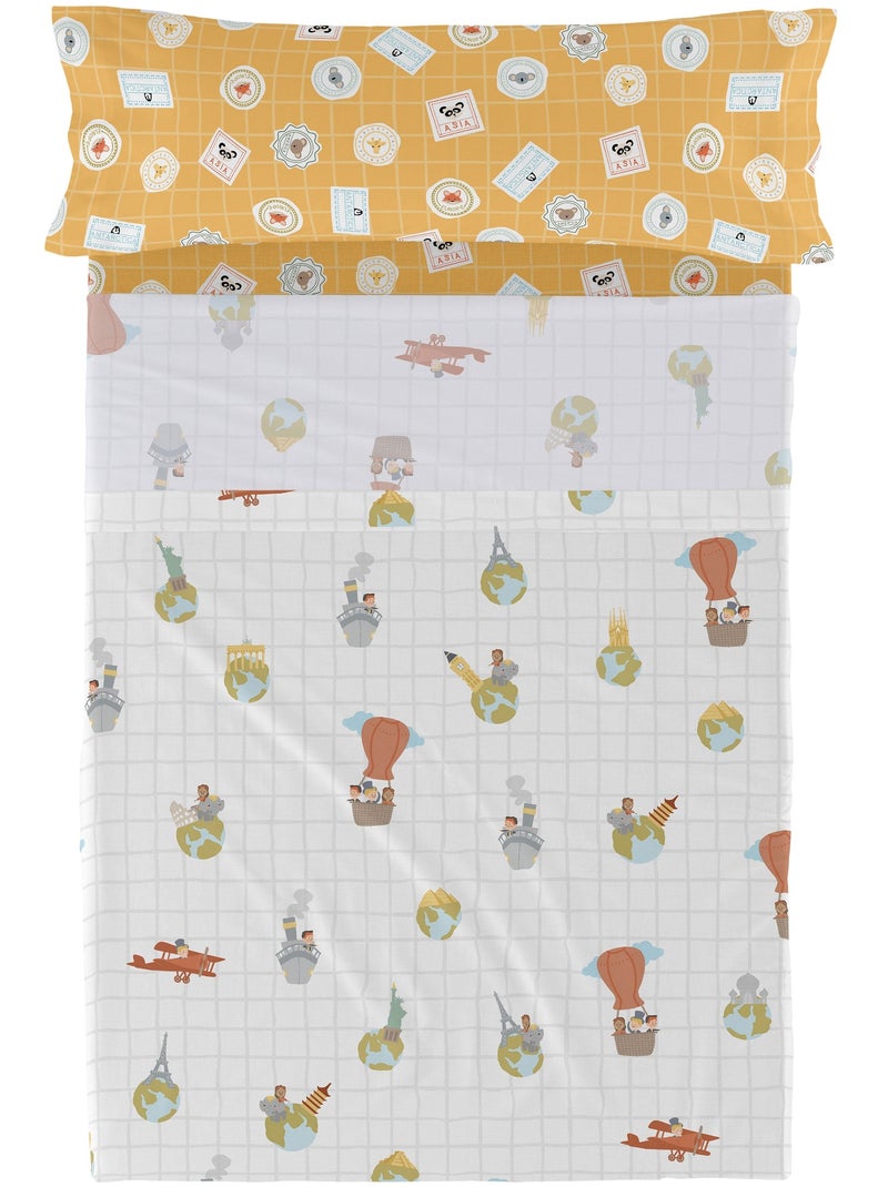 Conjunto de lençóis 2 peças World trip "Happyfriday" Multicolorido - Kiabi