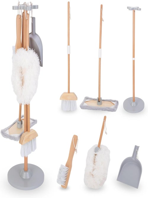 Conjunto de limpeza infantil em madeira com suporte e 5 acessórios - Kiabi Conjunto de limpeza infantil em madeira com suporte e 5 acessórios - Kiabi