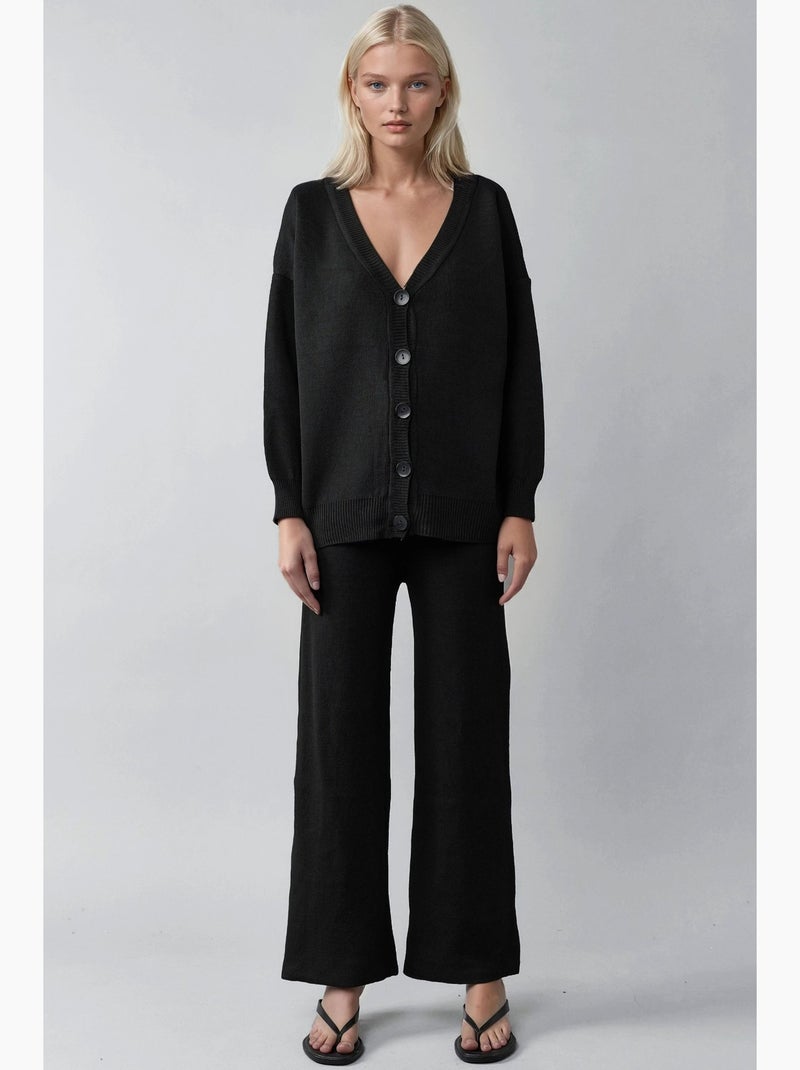 Conjunto de malha com casaco de decote em v e calças de perna larga my fashion Preto - Kiabi