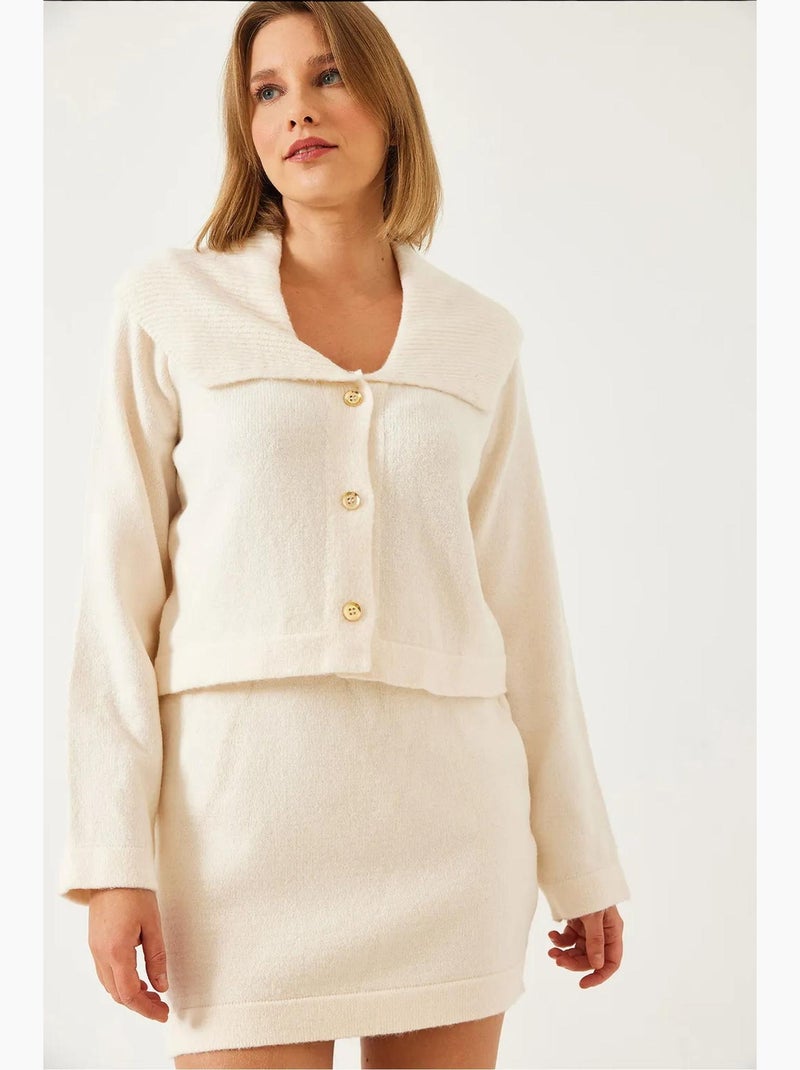 Conjunto de malha com saia de três botões lucci Branco sujo - Kiabi
