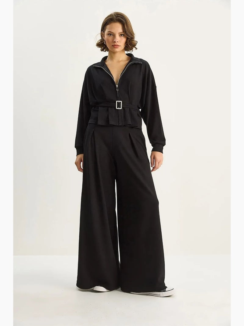 Conjunto de malha de duas peças com casaco com cinto e calças lucci Preto - Kiabi