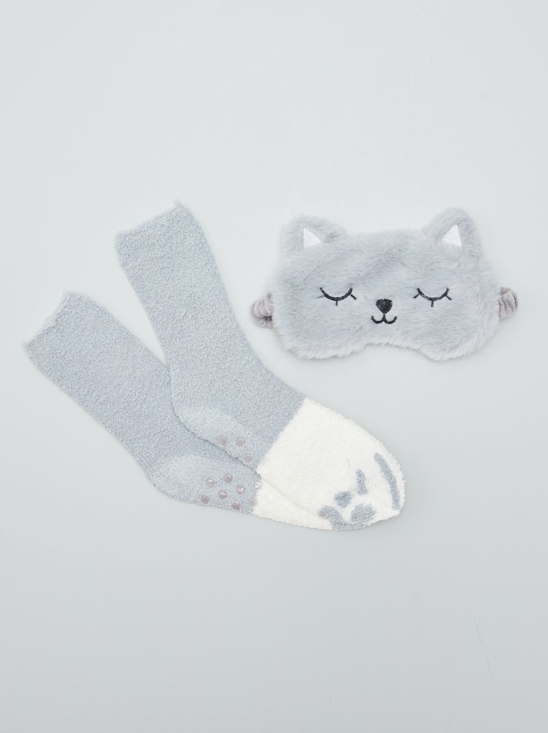 Conjunto de meias + máscara de noite peluche CINZA - Kiabi