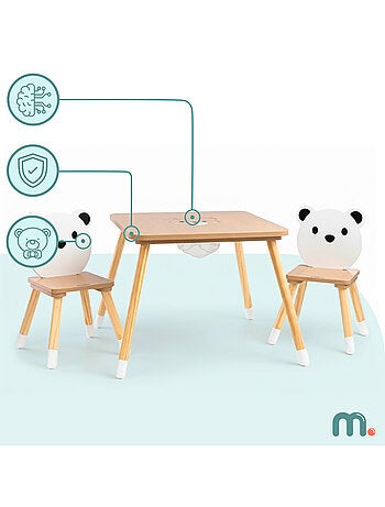 Conjunto de mesa e 2 cadeiras "urso" em madeira – espaço criativo com arrumação