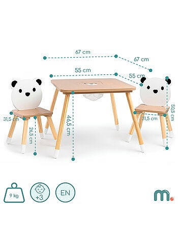Conjunto de mesa e 2 cadeiras "urso" em madeira – espaço criativo com arrumação
