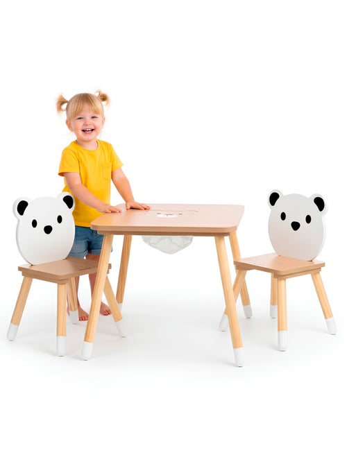 Conjunto de mesa e 2 cadeiras "urso" em madeira – espaço criativo com arrumação - Kiabi
