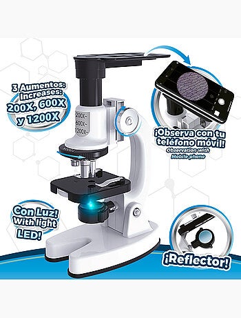 Conjunto de microscópio de brinquedo com luz led e suporte para telemóvel smart theory