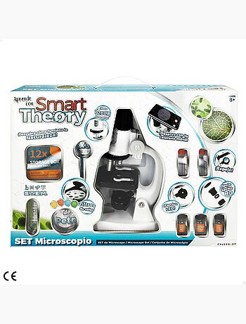 Conjunto de microscópio de brinquedo com luz led e suporte para telemóvel smart theory