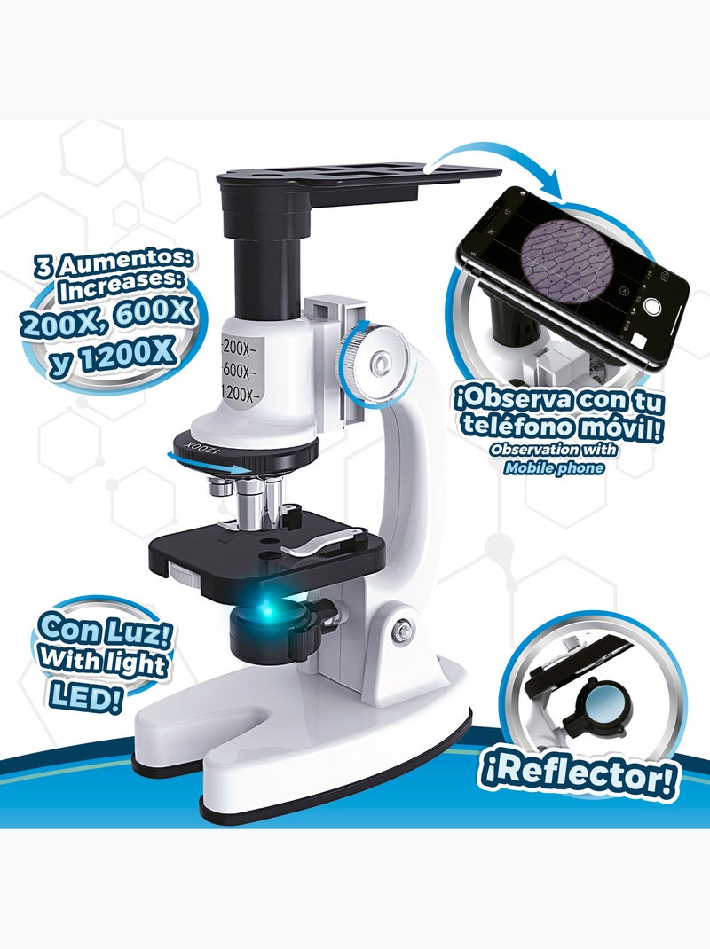 Conjunto de microscópio de brinquedo com luz led e suporte para telemóvel smart theory N/D - Kiabi
