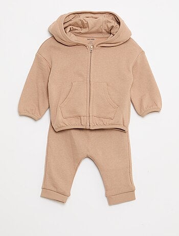 Conjunto de moletom com capuz e zíper + calça - 2 peças