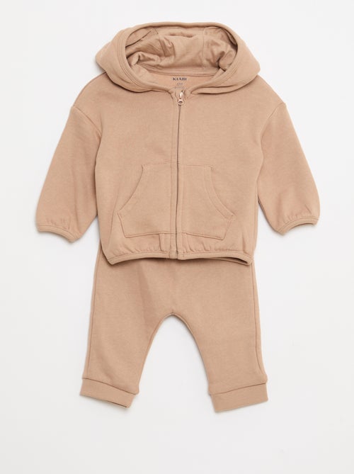 Conjunto de moletom com capuz e zíper + calça - 2 peças - Kiabi