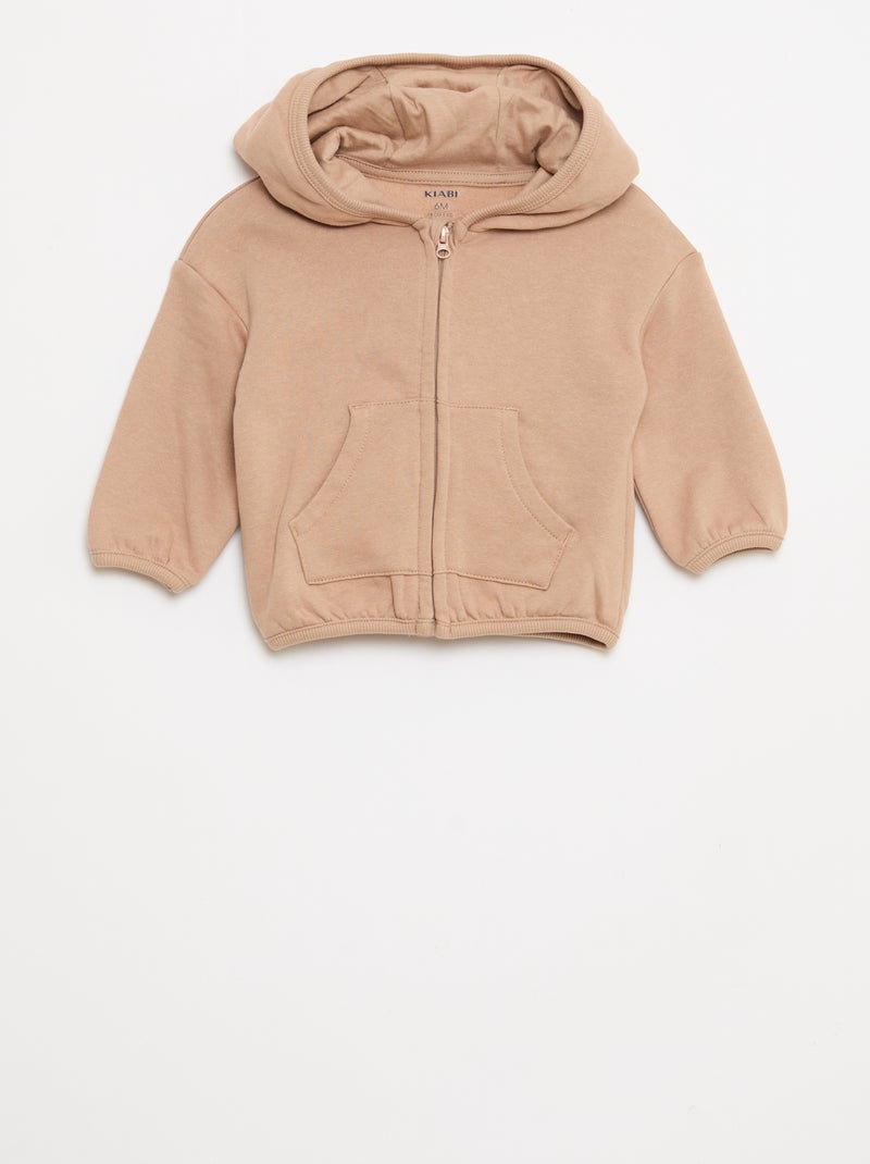Conjunto de moletom com capuz e zíper + calça - 2 peças Bege - Kiabi