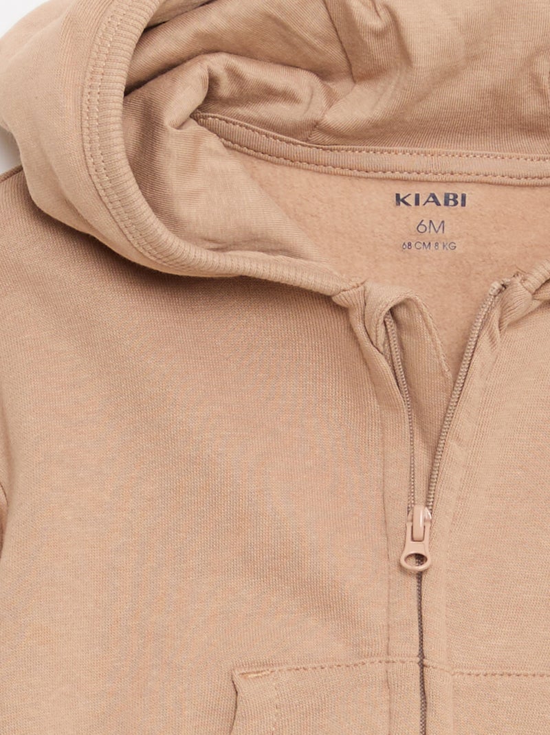 Conjunto de moletom com capuz e zíper + calça - 2 peças Bege - Kiabi
