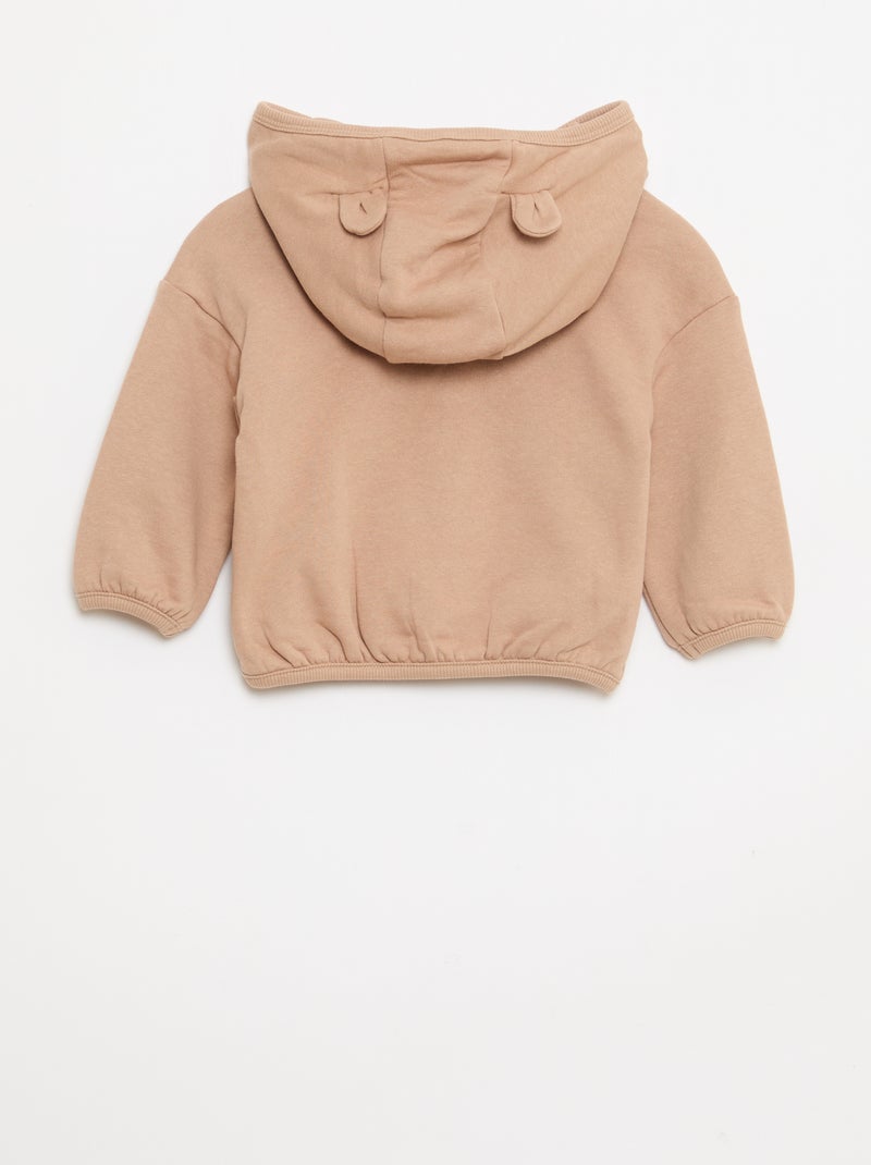 Conjunto de moletom com capuz e zíper + calça - 2 peças Bege - Kiabi