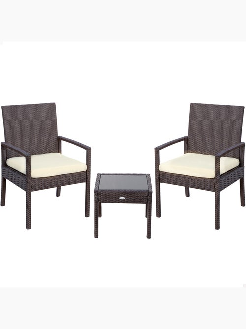 Conjunto de móveis de pátio com poltronas de vime e mesa aktive - Kiabi Conjunto de móveis de pátio com poltronas de vime e mesa aktive - Kiabi