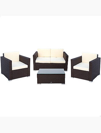 Conjunto de móveis de pátio com poltronas de vime, sofá e mesa de centro aktive