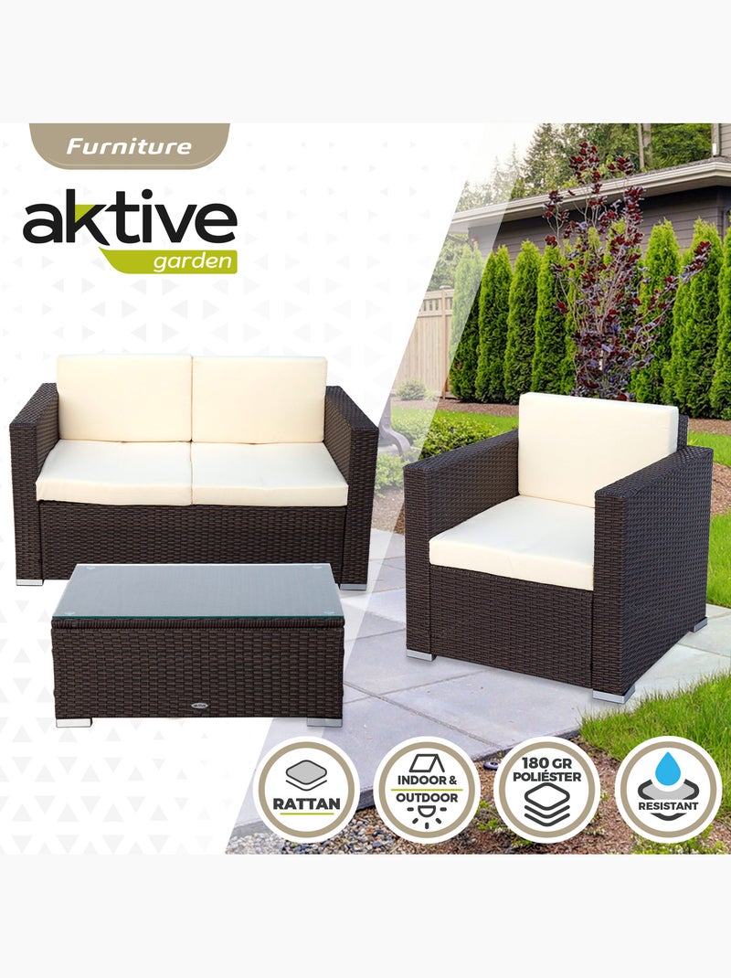 Conjunto de móveis de pátio com poltronas de vime, sofá e mesa de centro aktive Marrom/ Marrom - Kiabi