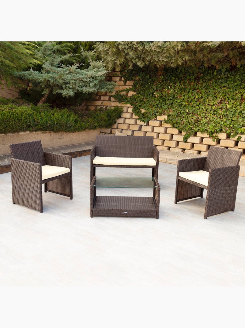 Conjunto de móveis de terraço de vime: 3 poltronas e 1 mesa aktive Marrom/ Marrom - Kiabi