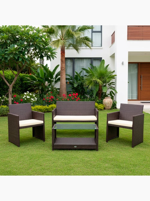 Conjunto de móveis de terraço de vime: 3 poltronas e 1 mesa aktive - Kiabi Conjunto de móveis de terraço de vime: 3 poltronas e 1 mesa aktive - Kiabi