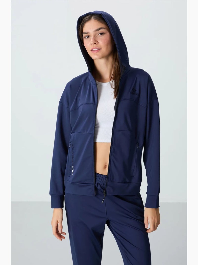 Conjunto de mulher com sweatshirt com capuz e fecho de correr e calças tommy Azul-marinho - Kiabi