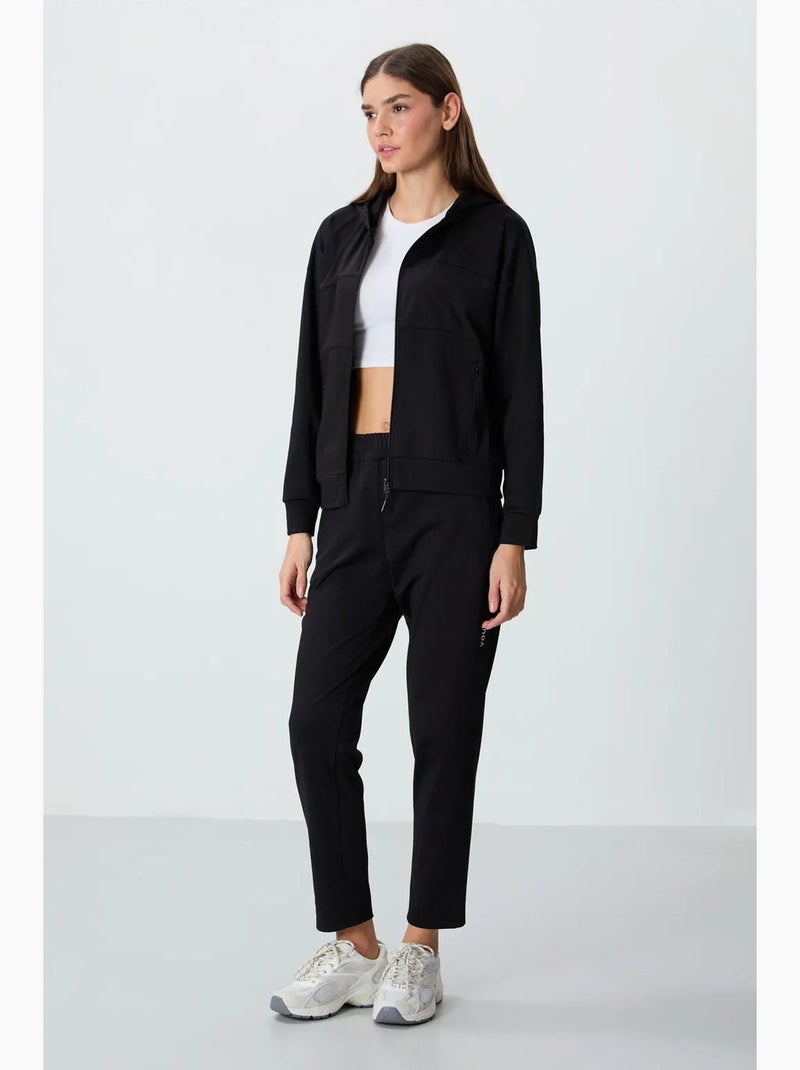 Conjunto de mulher com sweatshirt com capuz e fecho de correr e calças tommy Preto - Kiabi