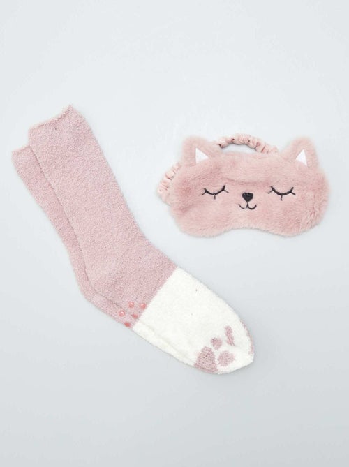 Conjunto de pantufas tipo meias + máscara de noite - Kiabi