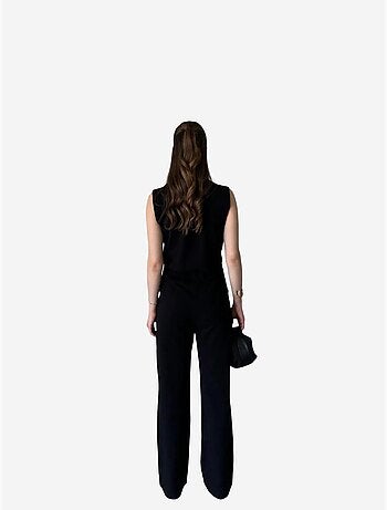 Conjunto de perna larga com decote em v abotoado de cintura subida my fashion