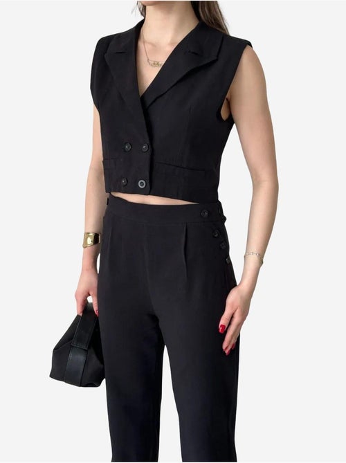 Conjunto de perna larga com decote em v abotoado de cintura subida my fashion - Kiabi Conjunto de perna larga com decote em v abotoado de cintura subida my fashion - Kiabi