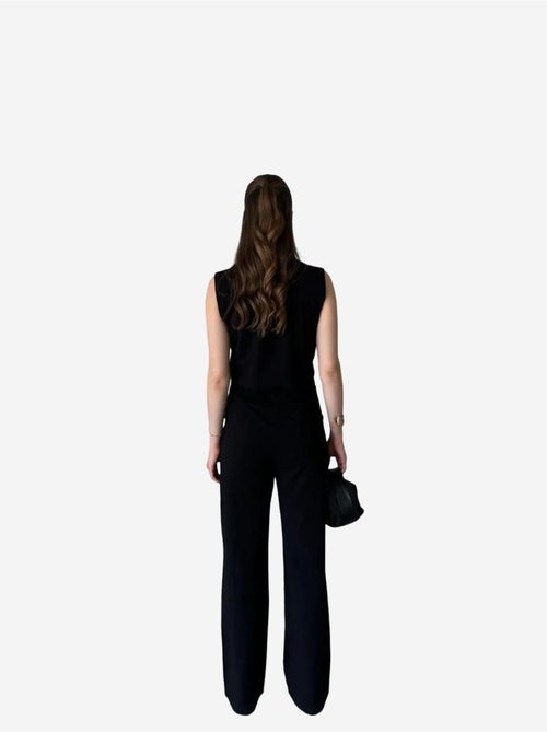 Conjunto de perna larga com decote em v abotoado de cintura subida my fashion - Kiabi Conjunto de perna larga com decote em v abotoado de cintura subida my fashion - Kiabi
