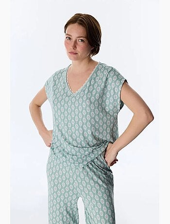 Conjunto de pijama alia capri trousers floral de manga curta penti