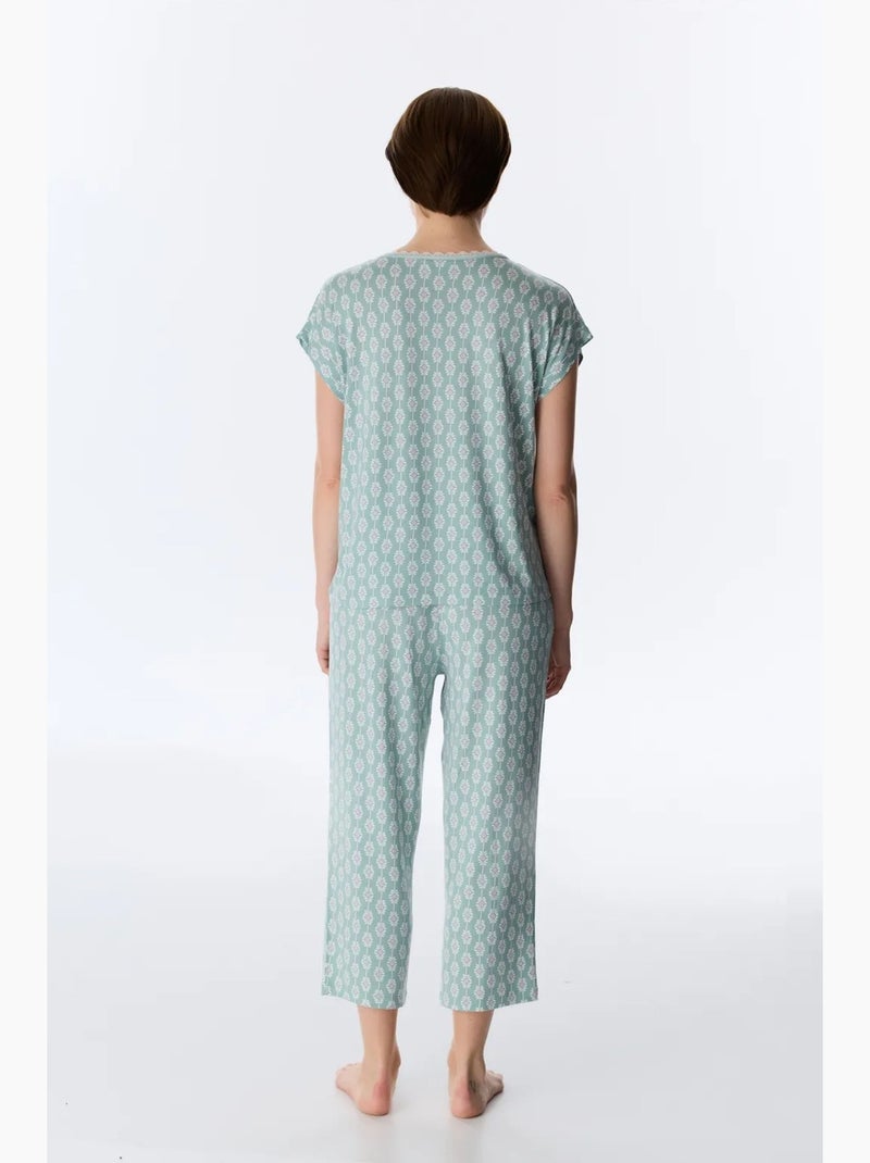 Conjunto de pijama alia capri trousers floral de manga curta penti Verde menta - Kiabi