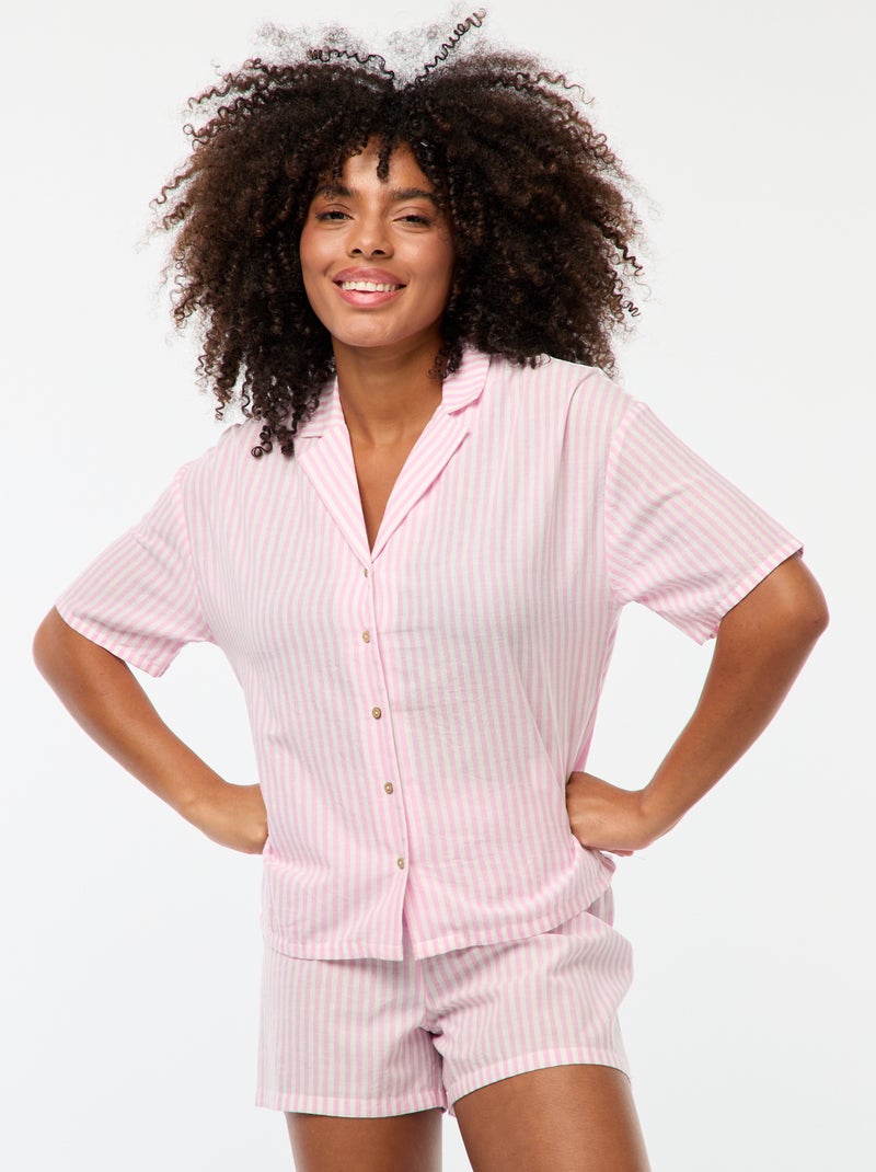 Conjunto de pijama às riscas - 2 peças Rosa - Kiabi