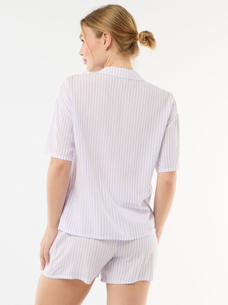 Conjunto de pijama às riscas top + calções Violeta - Kiabi
