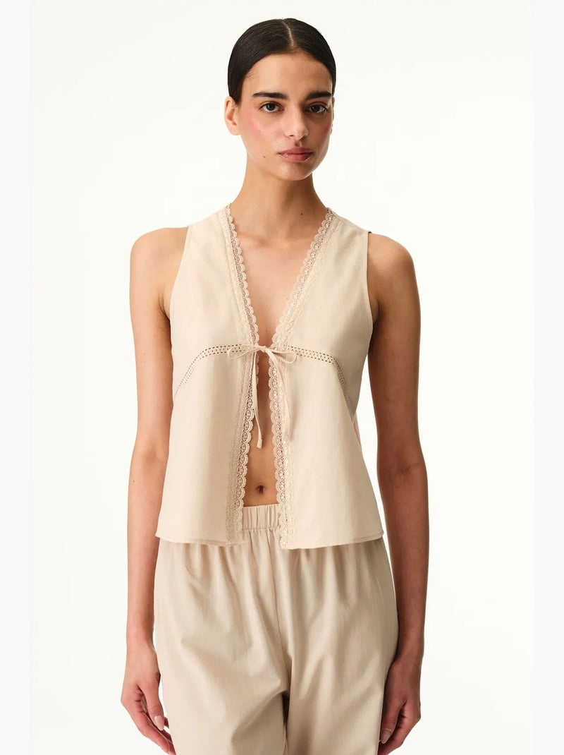 Conjunto de pijama belle lace com calças penti Bege-argila - Kiabi
