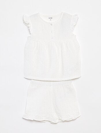 Conjunto de pijama blusa + calções de tecido - 2 peças