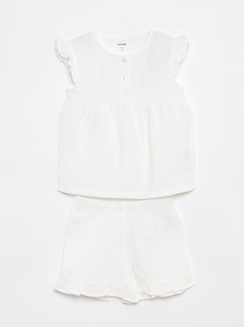 Conjunto de pijama blusa + calções de tecido - 2 peças - Kiabi