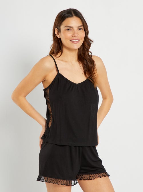Conjunto de pijama-calção com rendas - 2 peças - Kiabi