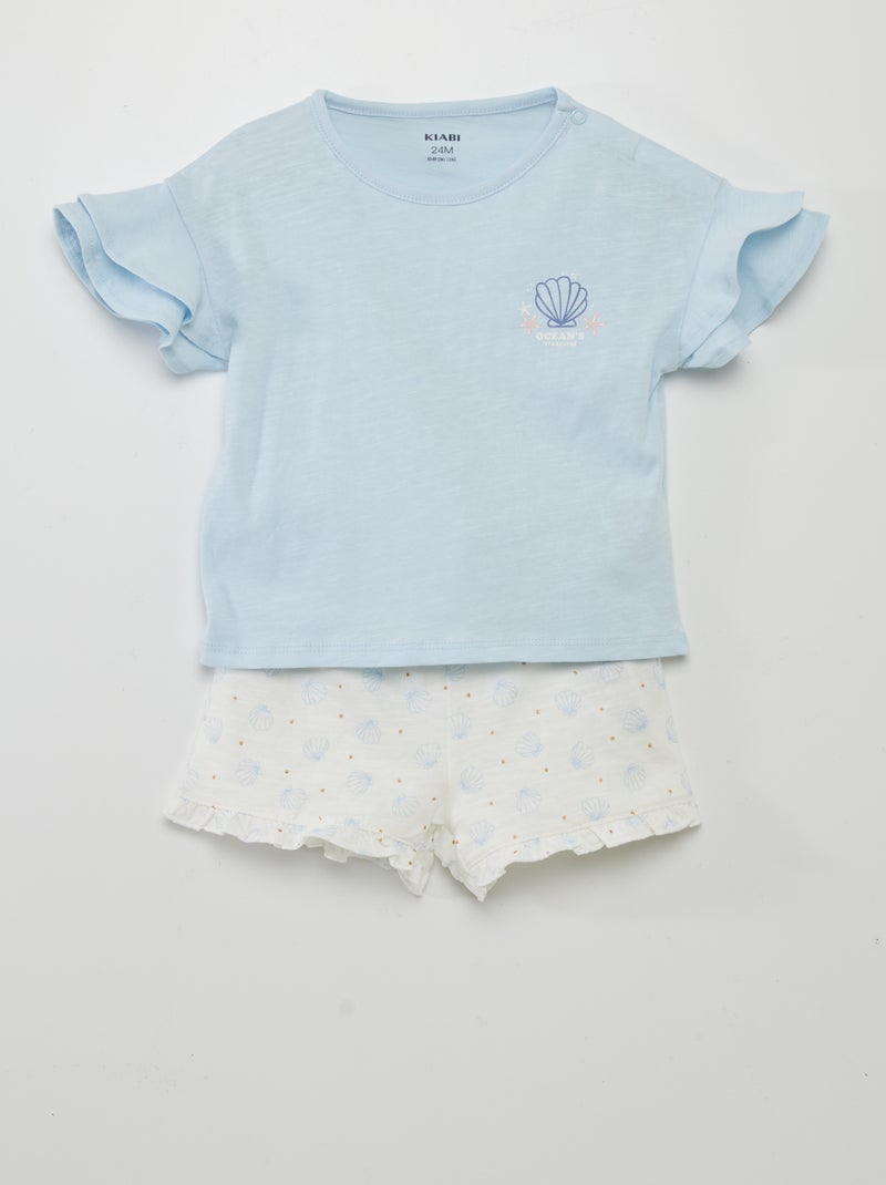 Conjunto de pijama-calção + t-shirt - 2 peças BRANCO - Kiabi