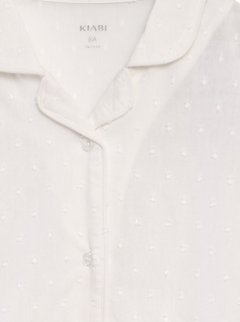 Conjunto de pijama camisa + calções - 2 peças BRANCO - Kiabi