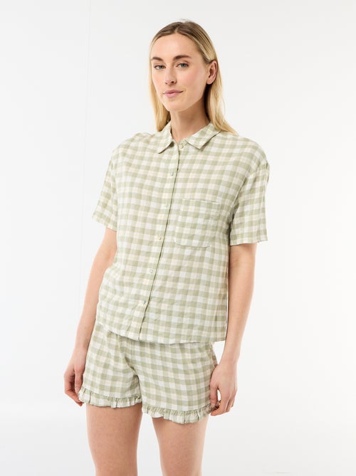 Conjunto de pijama camisa + calções aos quadrados - Kiabi Conjunto de pijama camisa + calções aos quadrados - Kiabi