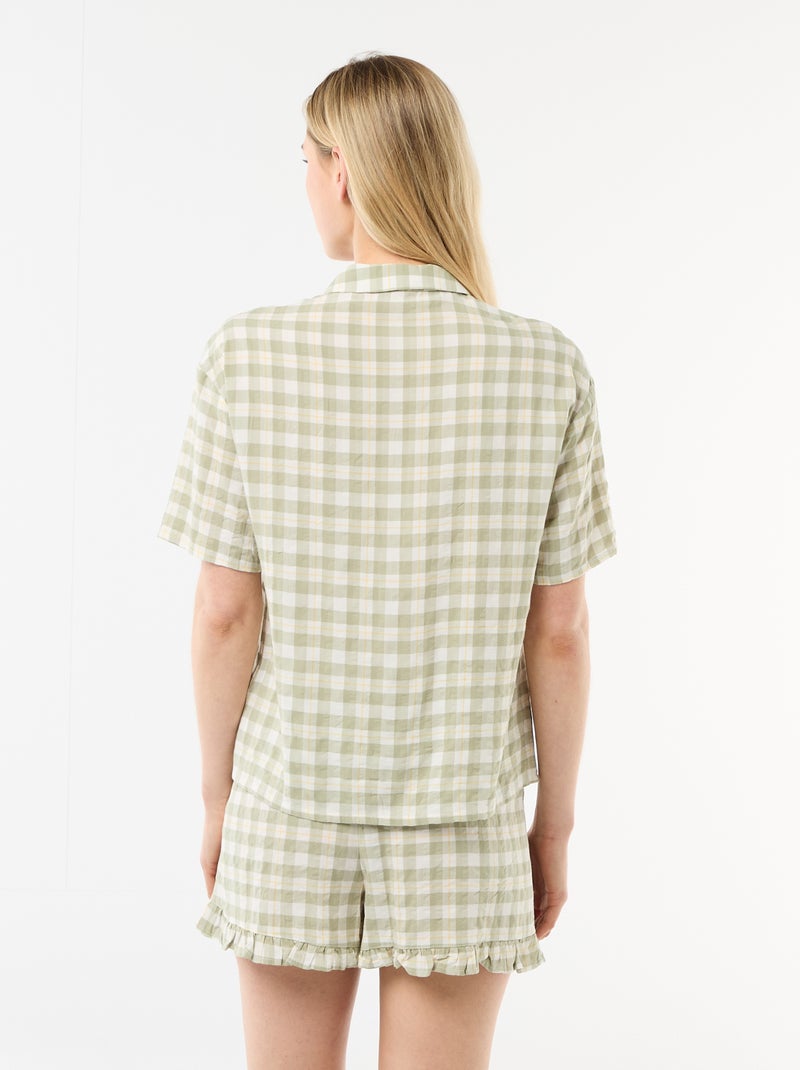 Conjunto de pijama camisa + calções aos quadrados Verde - Kiabi