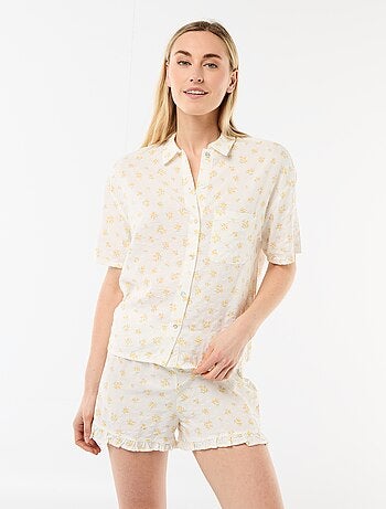 Conjunto de pijama camisa + calções com padrão integral