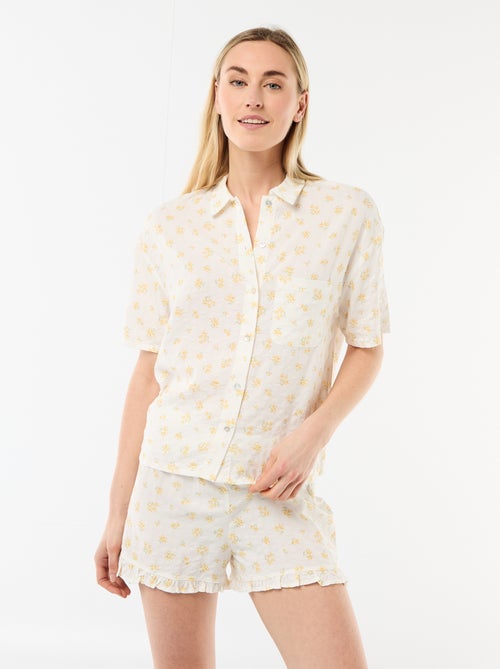 Conjunto de pijama camisa + calções com padrão integral - Kiabi