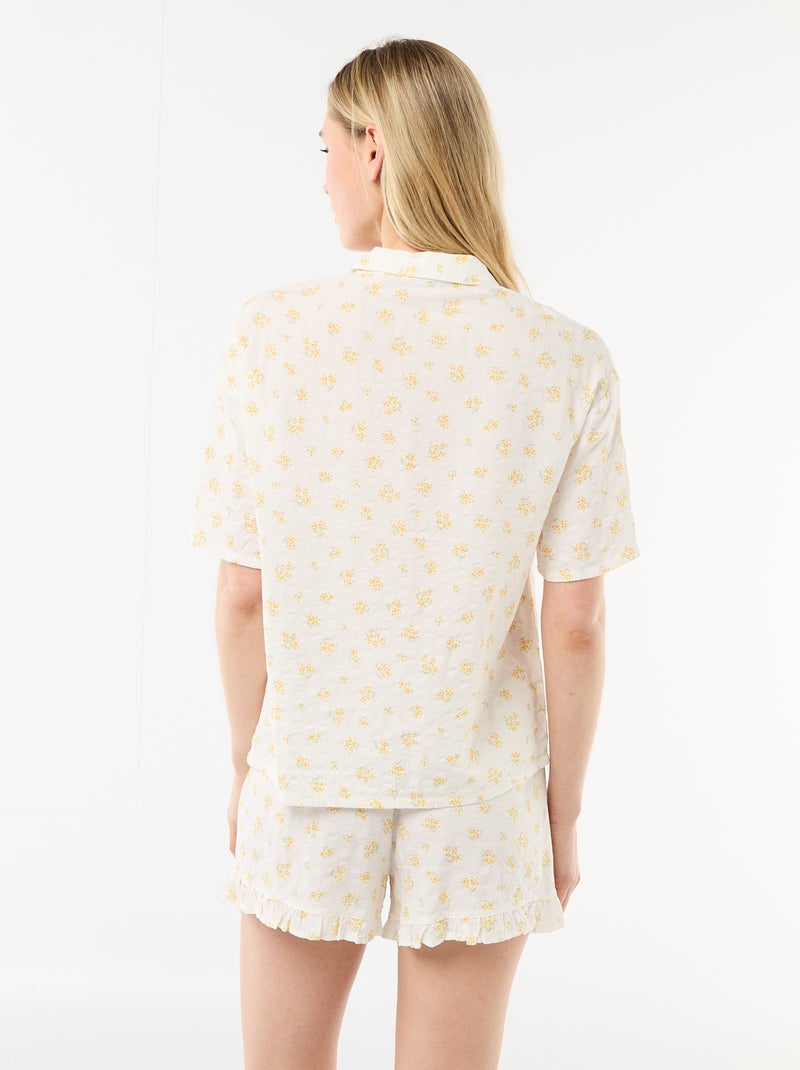 Conjunto de pijama camisa + calções com padrão integral Branco - Kiabi