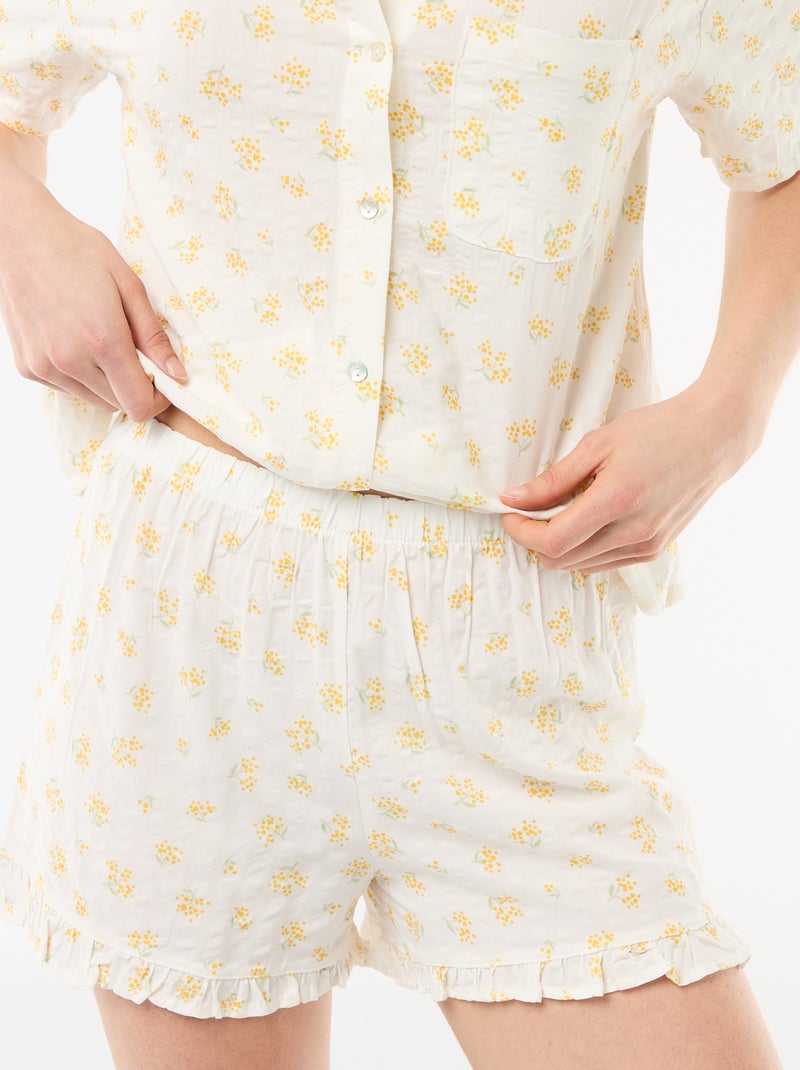 Conjunto de pijama camisa + calções com padrão integral Branco - Kiabi