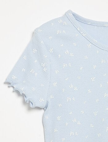 Conjunto de pijama camisola + calções em malha canelada de algodão