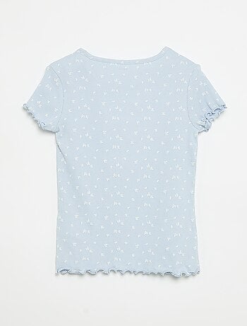 Conjunto de pijama camisola + calções em malha canelada de algodão
